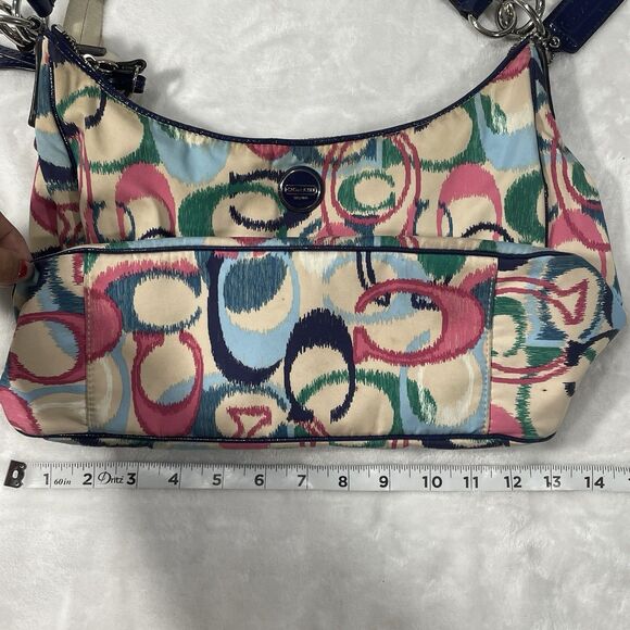 Coach F22452 Navy Blue Pink Cream Fabric Signature Hobo Bag Crossbody - Picture 3 of 16